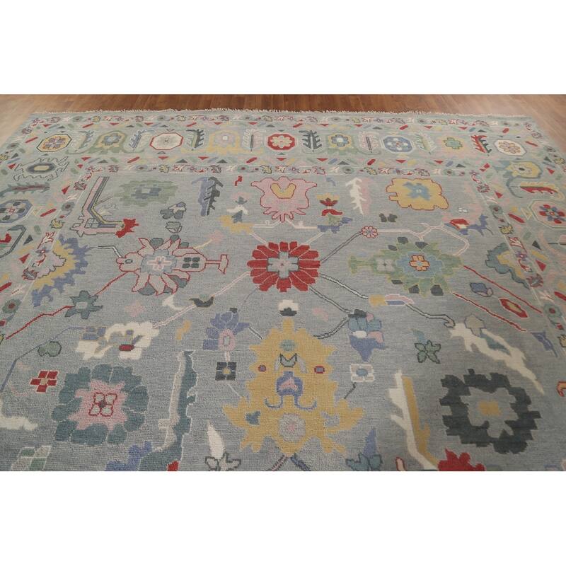 Transitional Grey Oushak Oriental Large Rug Hand-Knotted Wool Carpet - 12'1" x 14'8"