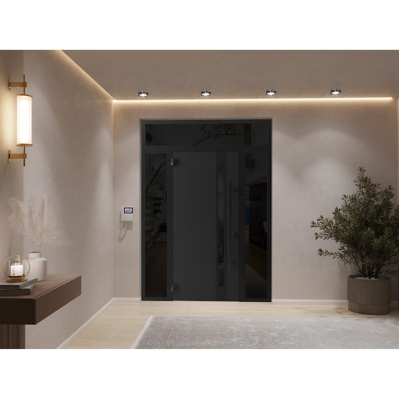 Front Exterior Prehung Steel Door Ronex 1033 Teak Entry Metal Painted W36xH80 Left hand Inswing