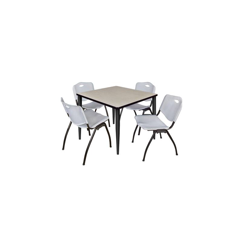 42 in. Square Breakroom Table- Maple Top, Black Base & 4 M Stack Chairs- Grey