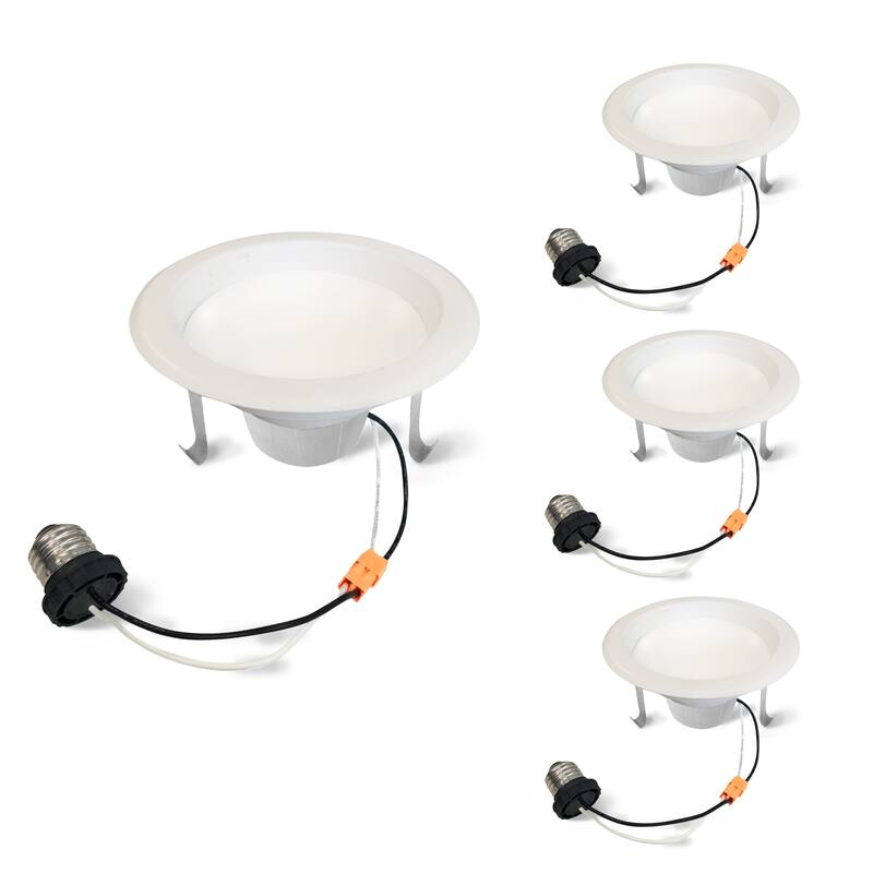 Bulbrite Pack of (4) 12 Watt 4" Integrated LED Recessed Downlight with E26 Quick Connect Adapter - Cool White Light