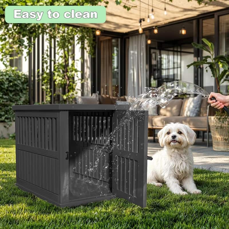 Resin Dog Crate for Large Dogs, Weatherproof, Ventilated Design, Plastic Dog House with Lockable Door