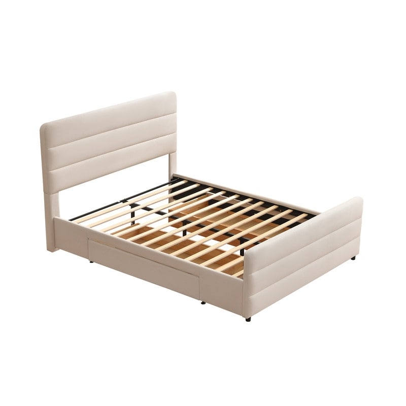 Modern Channel Tufted Upholstered Bed Frame with Storage Drawers