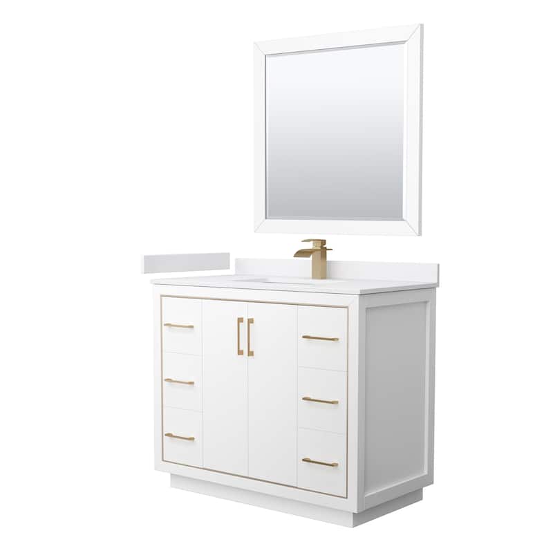 Wyndham Collection WCF1111-42S-VCA-M34 Icon 42" Free Standing Single - White / White Cultured Marble Top / Satin Bronze - Painted