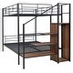 preview thumbnail 8 of 9, Full Over Full Black Metal Bunk Bed w/ Lateral Storage Ladder & Wardrobe