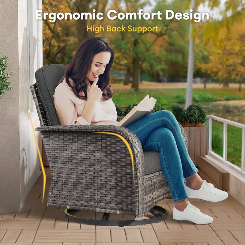 HOOOWOOO 8-piece Wicker Rattan Outdoor Furniture Patio Swivel Chair Set