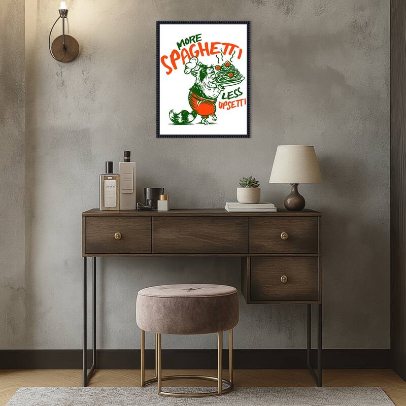 More Spaghetti Less Upsetti Raccoon with Pasta by The Whiskey Ginger Framed Canvas Wall Art Print