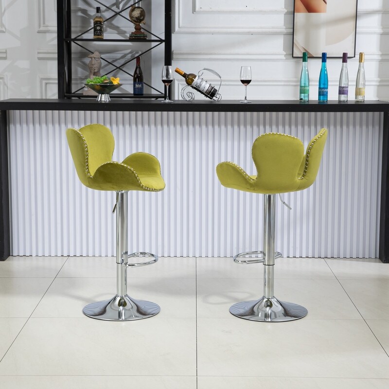 Modern Velvet Swivel Bar Stools Set of 2 Adjustable Counter