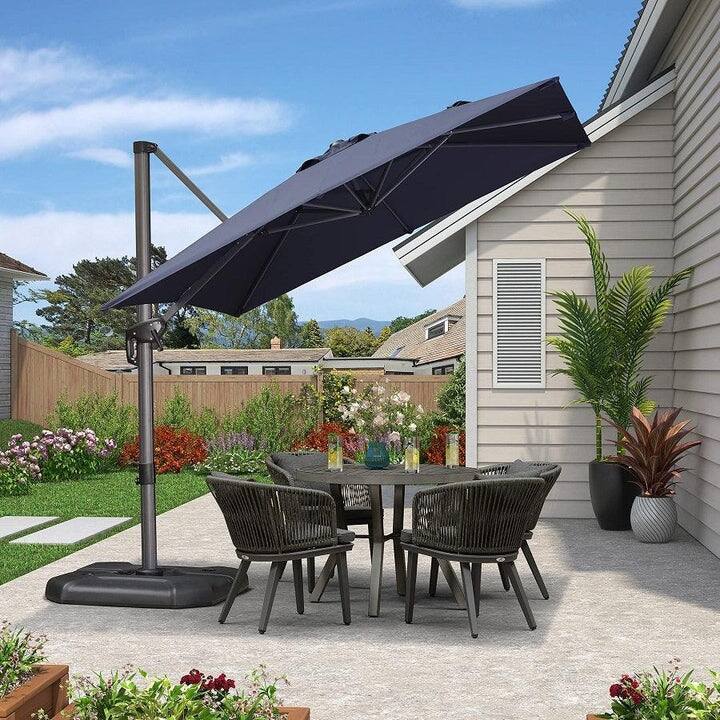 PURPLE LEAF 8 ft Square 360 Degree Rotation Patio Cantilever Umbrella - Navy Blue