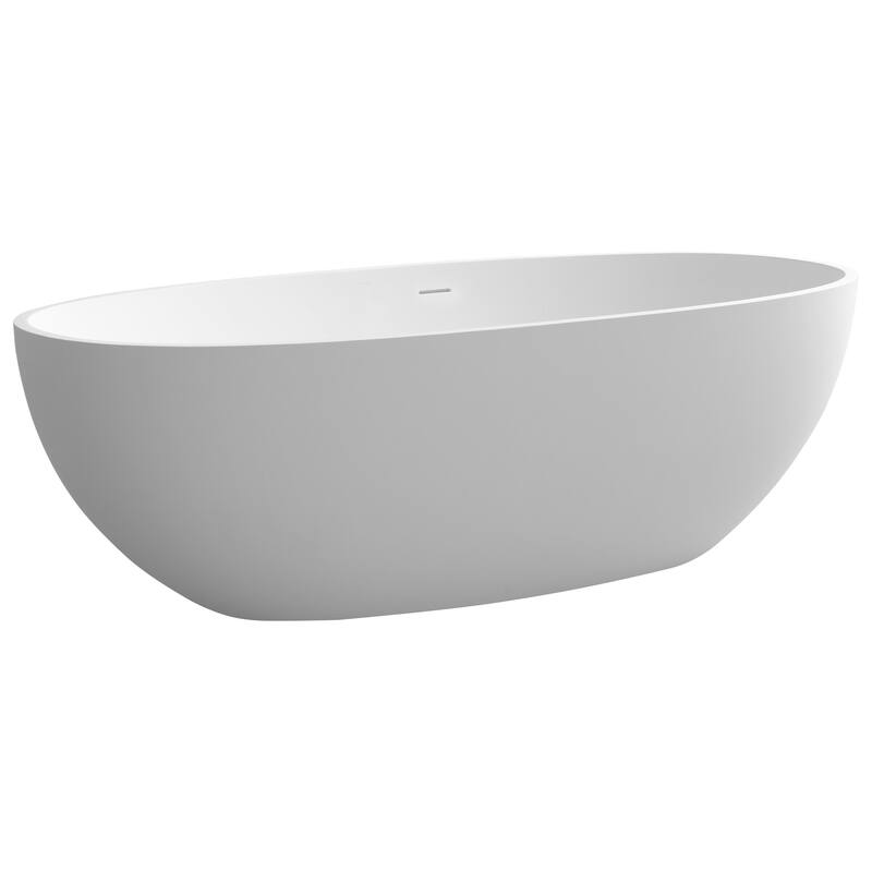 71 in. Freestanding Solid Surface Bathtub in Matte White, Luxury Deep Soaking Tub with Center Drain