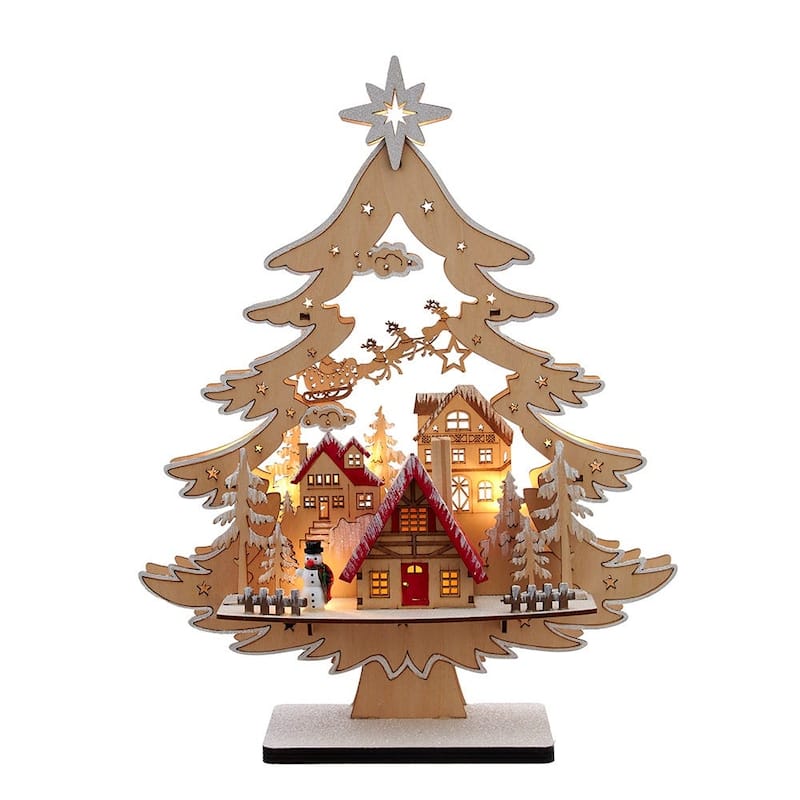 Kurt Adler 15-Inch Battery Operated 10-Light Tree With Village Scene