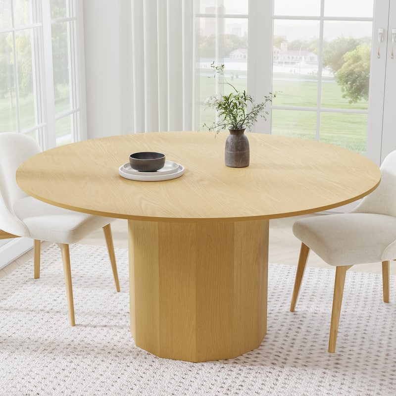 Solid Wood Round Dining Table Kitchen Table for 4-6 with Tabletop and Cylindrical Base for Living/Dining Room Coffee Office