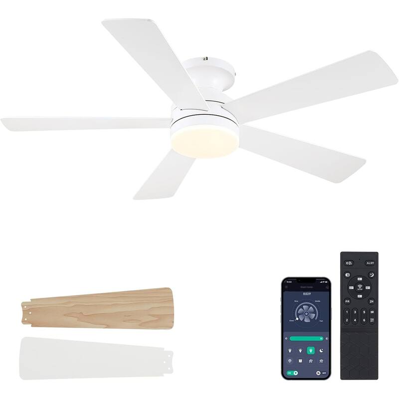 46 Inch Low Profile Ceiling Fan with 6 Blades,Remote and APP Control,for Bedroom,Living Room,Patio - 46 Inches - White