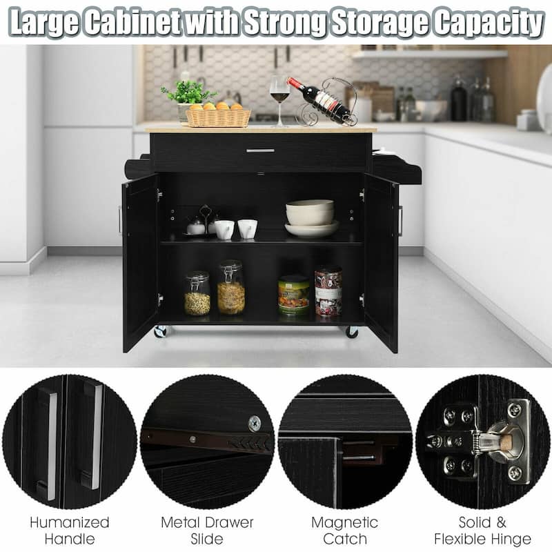 Rolling Kitchen Island Cart with Towel and Spice Rack - 45.5" x 16" x 33.5"(L x W x H)