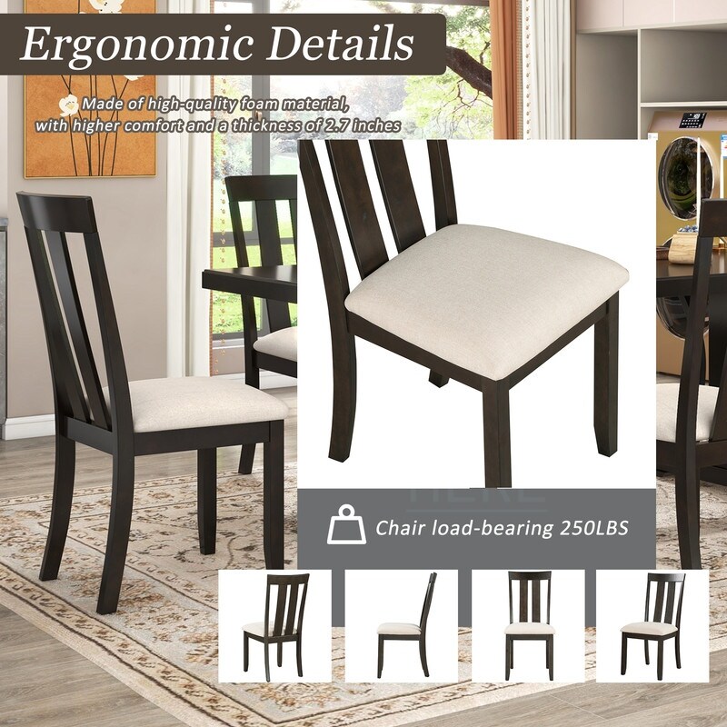Wood Set of 4 Dining Chairs Soft Fabric Retro Dining Room Chairs