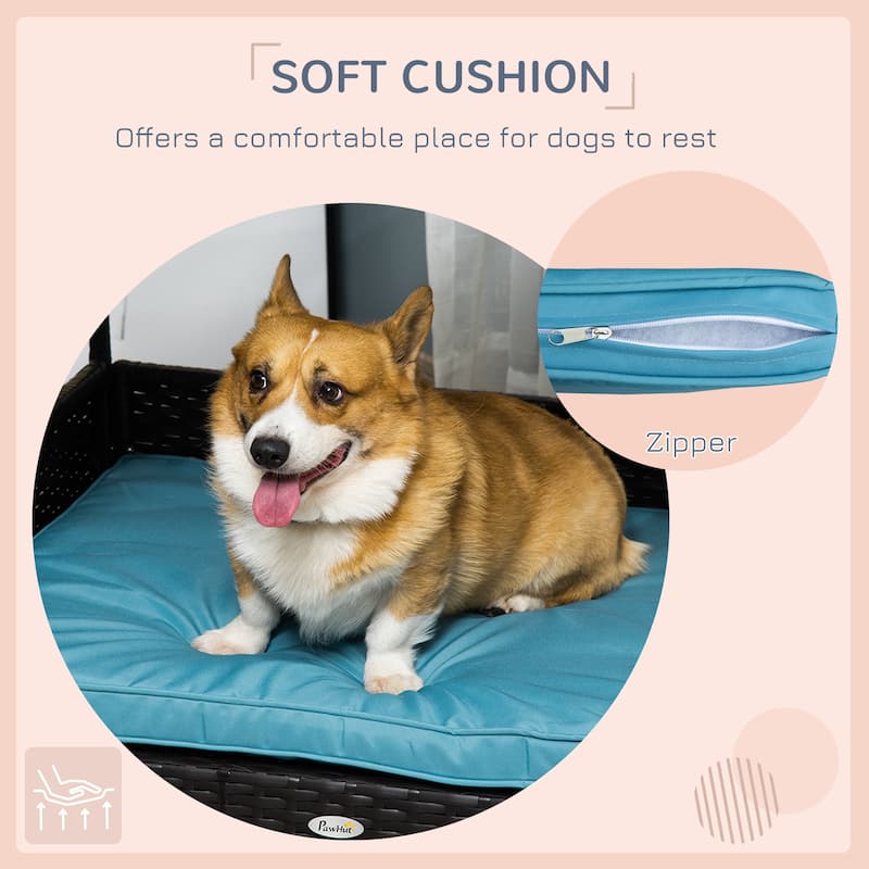 PawHut Wicker Dog House Raised Rattan Bed for Indoor/Outdoor