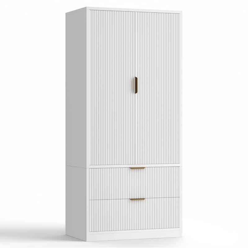 Pocassy 70" H Wardrobe Closet with 2 Doors and 2 Drawers for Bedroom