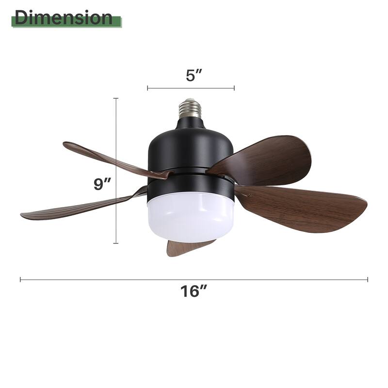 16 Inch Socket Fan Light Plug in Dimmable LED Ceiling Fans with Lights and Remote for Bedroom - 16 inches