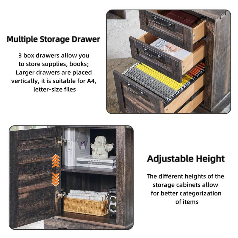 L Shaped Desk, Wood Office Desk with Charging Station, File Drawer