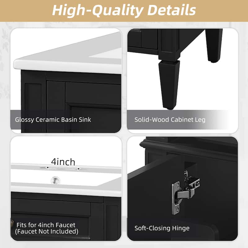 24" Bathroom Vanity with Sink Bathroom Storage Cabinet with 2 Doors and Tip-Out Drawer, Soft-Closing Doors with Organizers