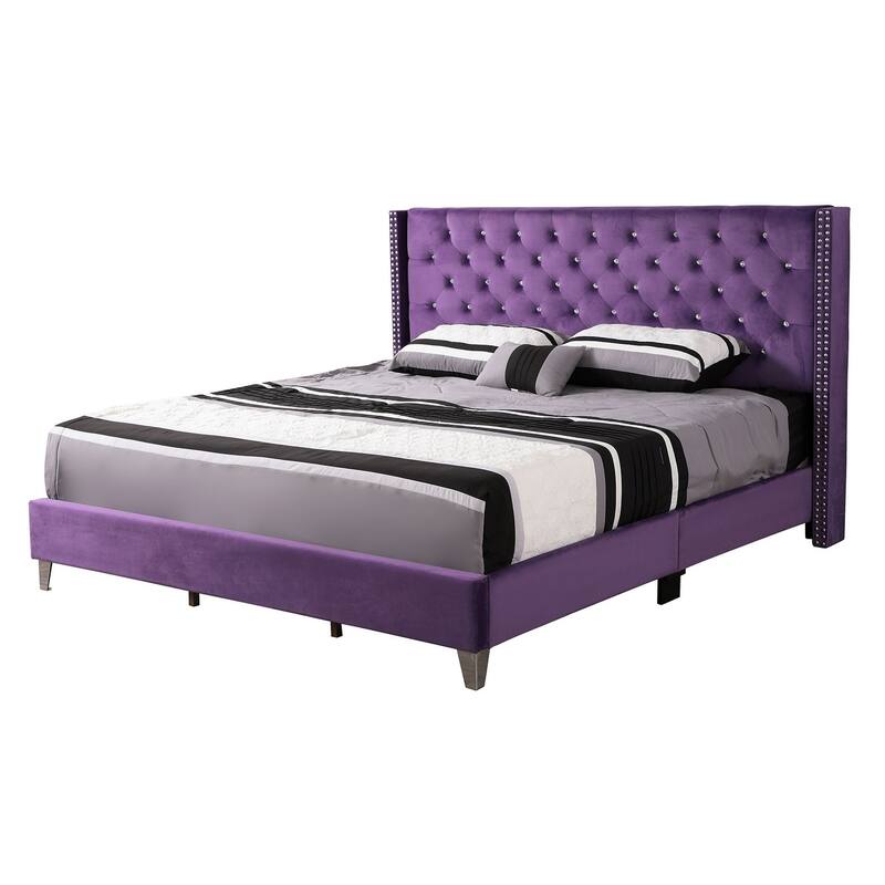 Diamond Tufted Upholstered Panel Full Bed - 80" - Purple
