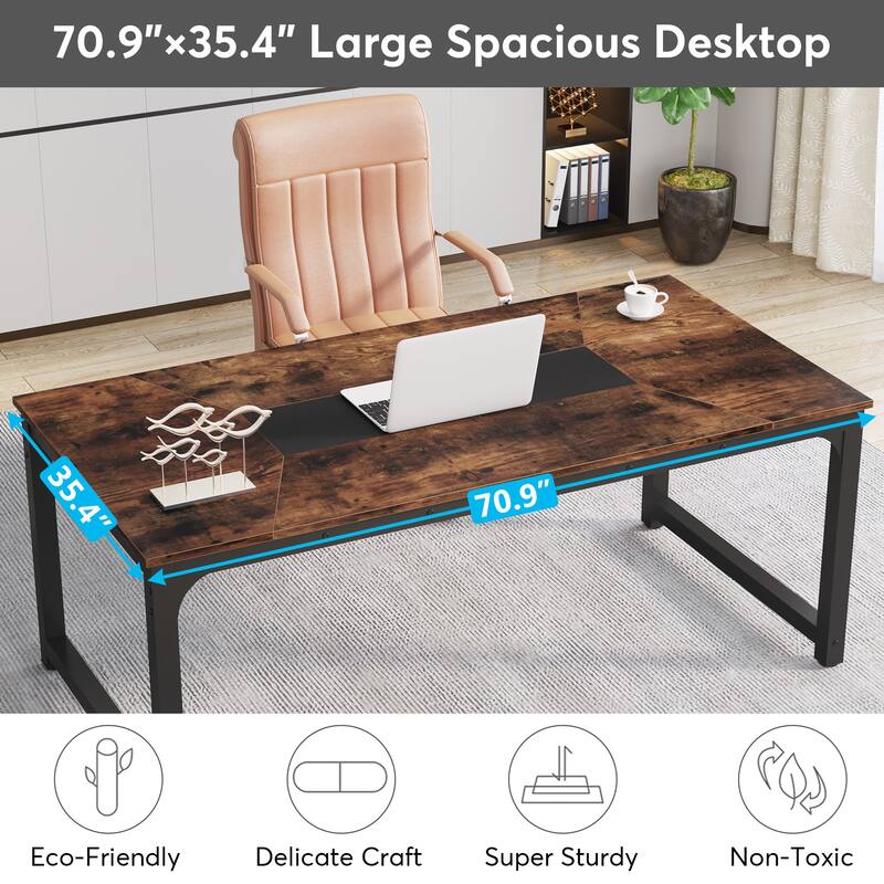 70.87" Large Computer Office Desk, Conference Table Rustic Brown