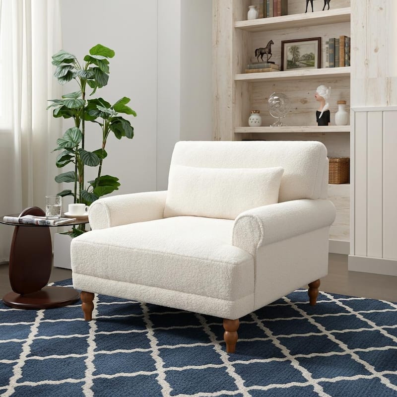Oversized Accent Chair with Circular Armrests by Harper&Bright Designs - White