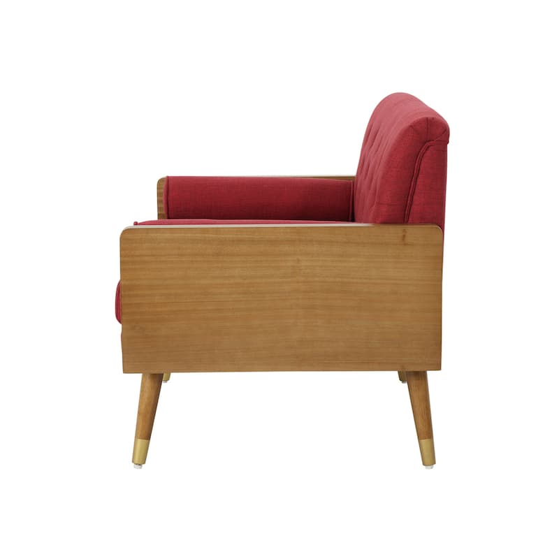 Tufted Back Club Chair Upholstered Reading Chair w/ Arms, Wood Legs