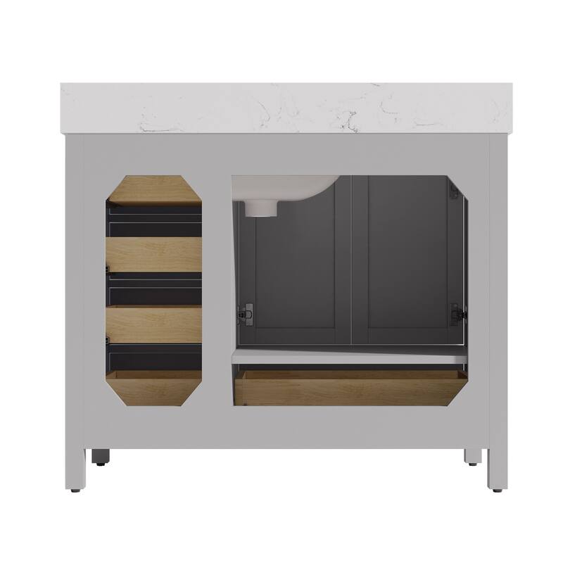 StarrySky 42 inch Undermount Single Sink Bathroom Vanity with Engineered Carrara Marble Top - 42 inch