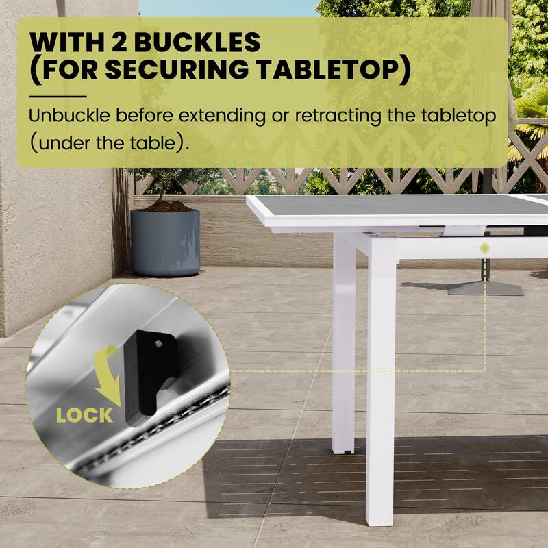 Outdoor Extendable Dining Table Aluminum with Extension Leaf - 63.19-83.07" L x 33.66" W x 30.51" H