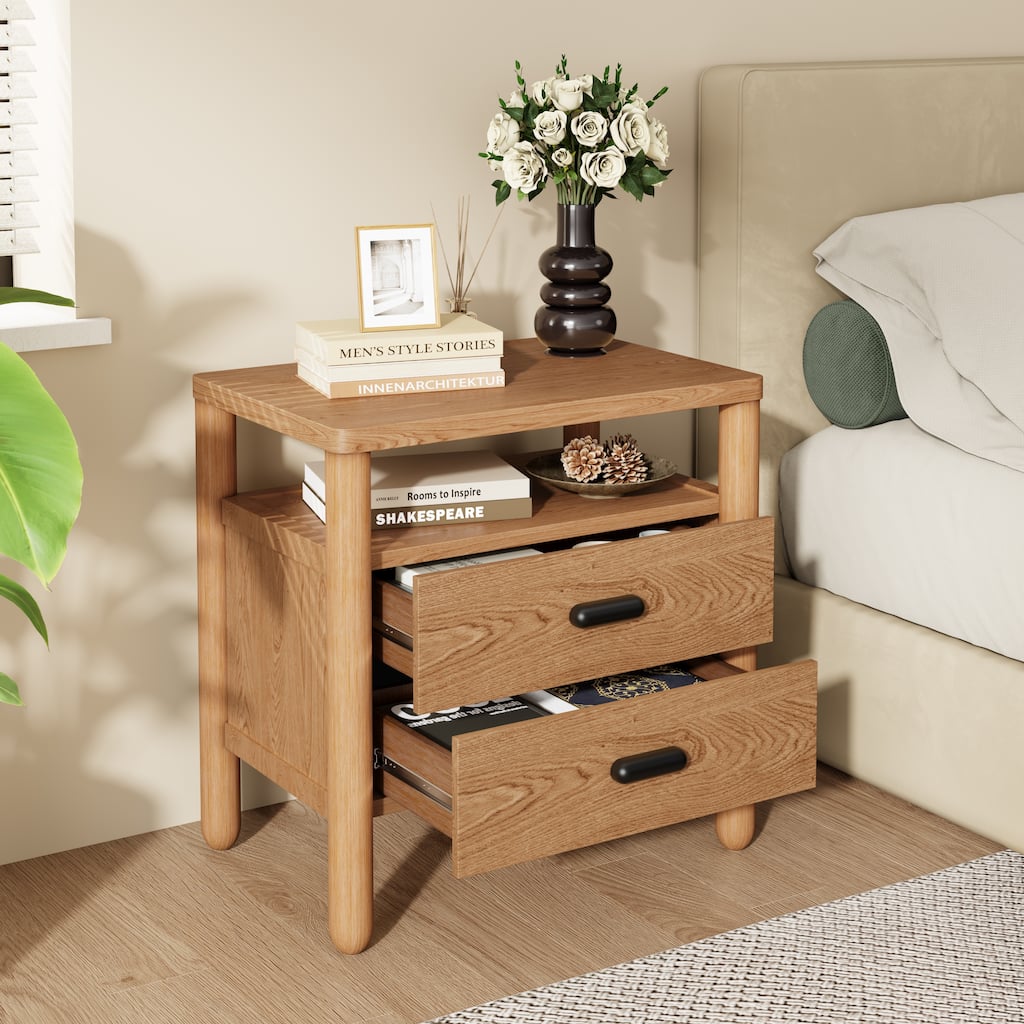 Christopher Knight Home - Modern Minimalist 23.62" Nightstand with Rounded Wood Legs & Open Storage Shelf, Multi-Functional Use