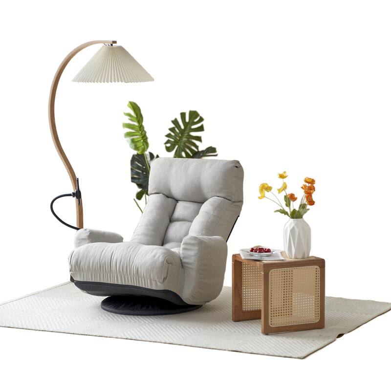 Gray Upholstered 360° Swivel Recliner with Mobile Phone Holder and Adjustable Headrest