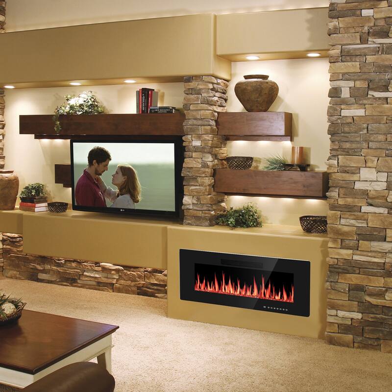 Electric Fireplace Insert, 750/1500W Electric Heater, Adjustable Flame Color, Remote Control, Timer