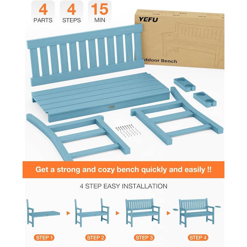 WINSOON All-Weather HIPS Outdoor Garden Bench, 56" Adirondack Outdoor Patio Bench