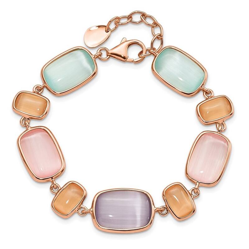 Curata 925 Sterling Silver Rose tone and Created Cats Eye With 1inch Ext. Bracelet 7 Inch