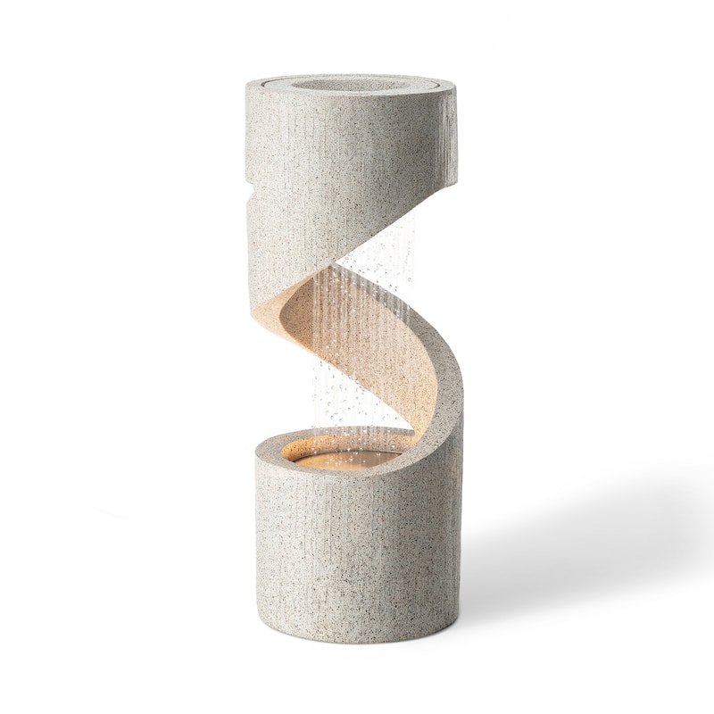32-Inch Modern Polyresin LED Spiral Outdoor Fountain With Small Planter by Glitzhome