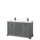 preview thumbnail 7 of 24, Deborah 60-inch Double Vanity, Quartz Top Dark Gray, Black Trim, White Quartz Top