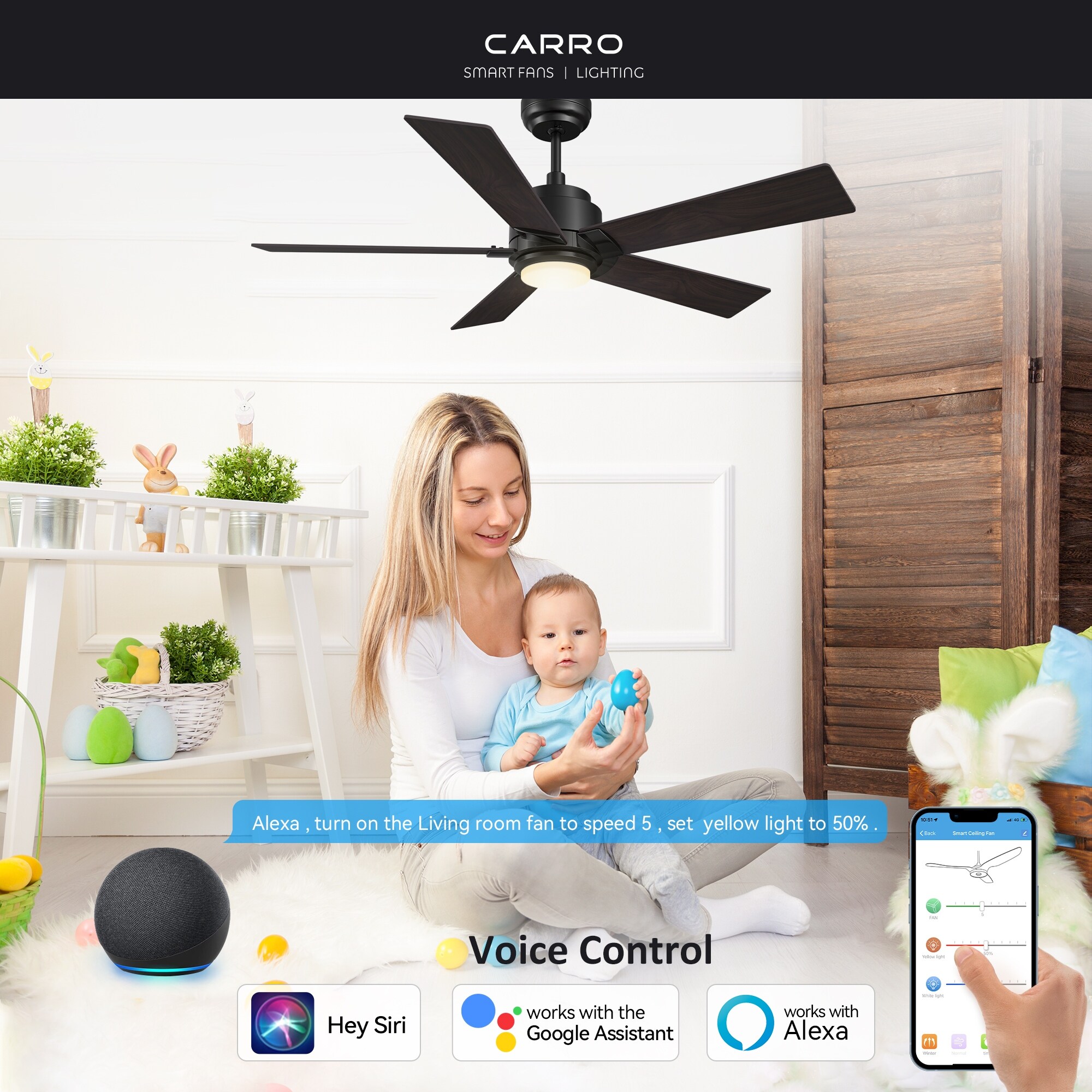 Joule 48 inch Indoor Outdoor Smart Ceiling Fan Dimmable LED Light