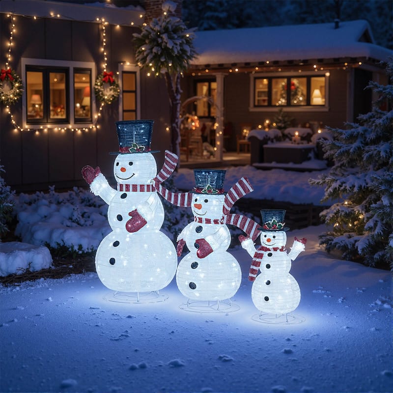Costway 3PCS Pre-Lit 3D Snowman Set with 270 LED Lights for Home Lawn - as pic shows - See Details