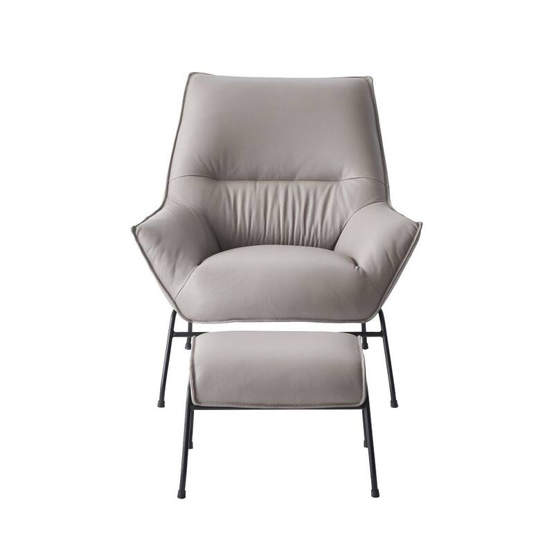 Top Grain Leather Chair with Ottoman - Khaki and Black