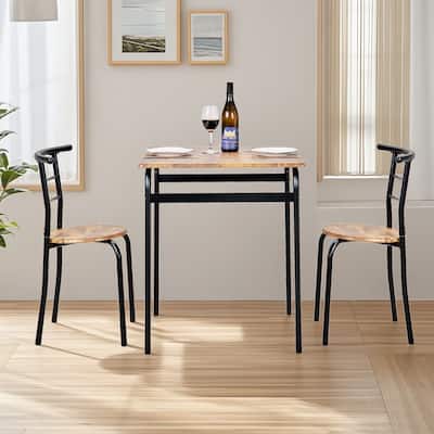 VECELO 3-Piece Compact Dining Set Space Saving 26.4" Square Table & Nesting Chairs Black Curved Frame & Round Back Chairs