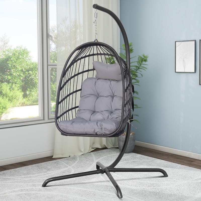 FINCATI Indoor Egg Swing Chair with Stand, 350 lbs Hanging Egg Chair with Stand, Outdoor Patio Wicker Hammock with Stand