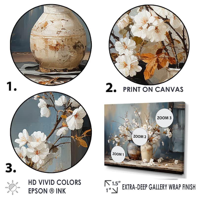 Designart "Pottery And Flowers Still Life I" Landscape Trees Framed Canvas Art Print