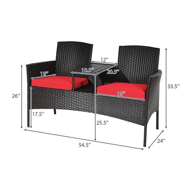 dimension image slide 1 of 2, Costway Patio Rattan Conversation Set Loveseat Sofa Cushioned Coffee - See Details