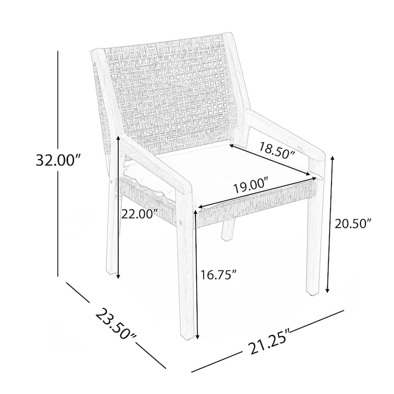 OUTDOOR DINING CHAIR SET-Acacia Wood and Wicker with Cream Cushion Patio Furniture-Teak finish & wicke Brown ,set of 4