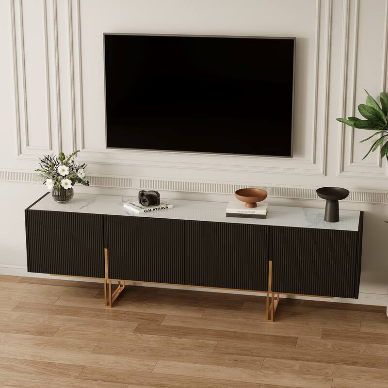 78.7'' TV Stand, Entertainment Center with Faux Marble Top