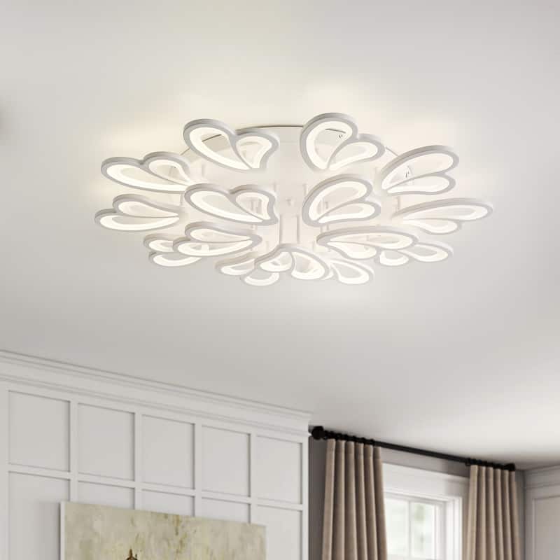 Modern White Butterfly Design Semi Flush Mount LED Dimmable Ceiling Light