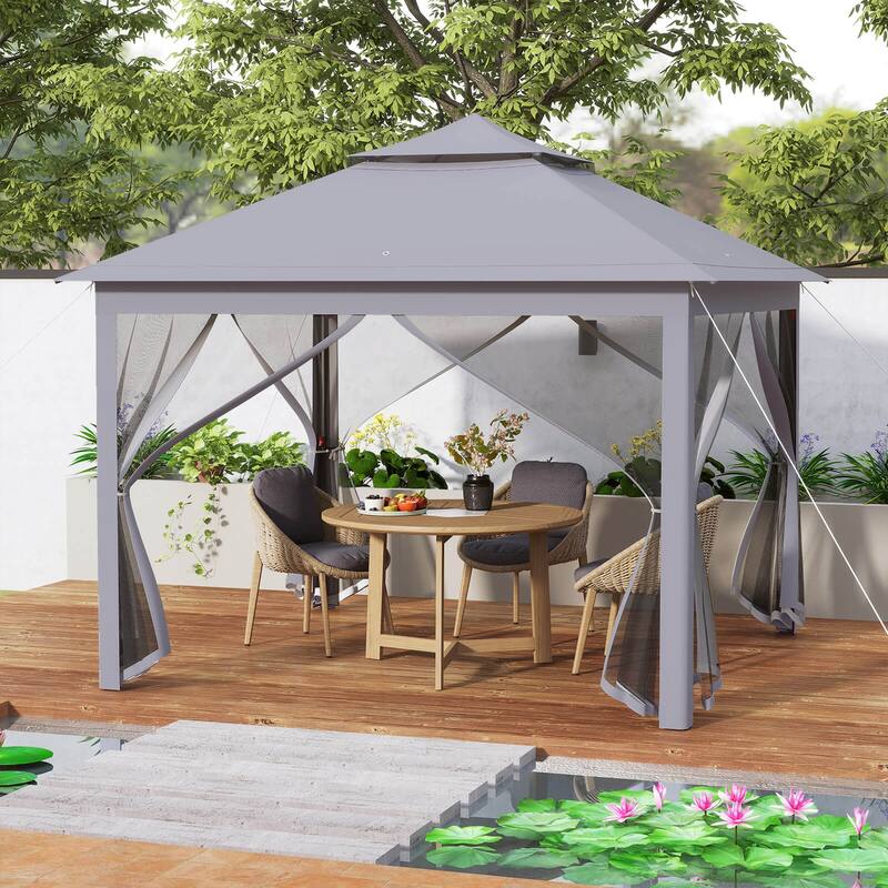 Costway 11'x11' 2-Tier Pop-Up Gazebo Tent Portable Canopy Shelter
