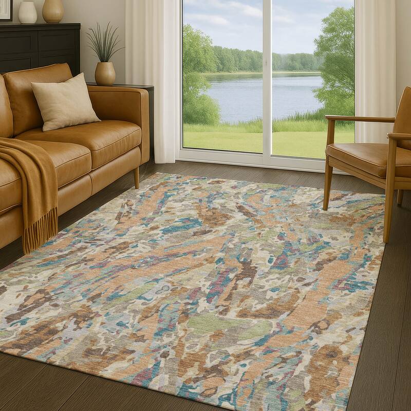 Machine Washable Indoor/ Outdoor Brushstrokes Chantille Rug