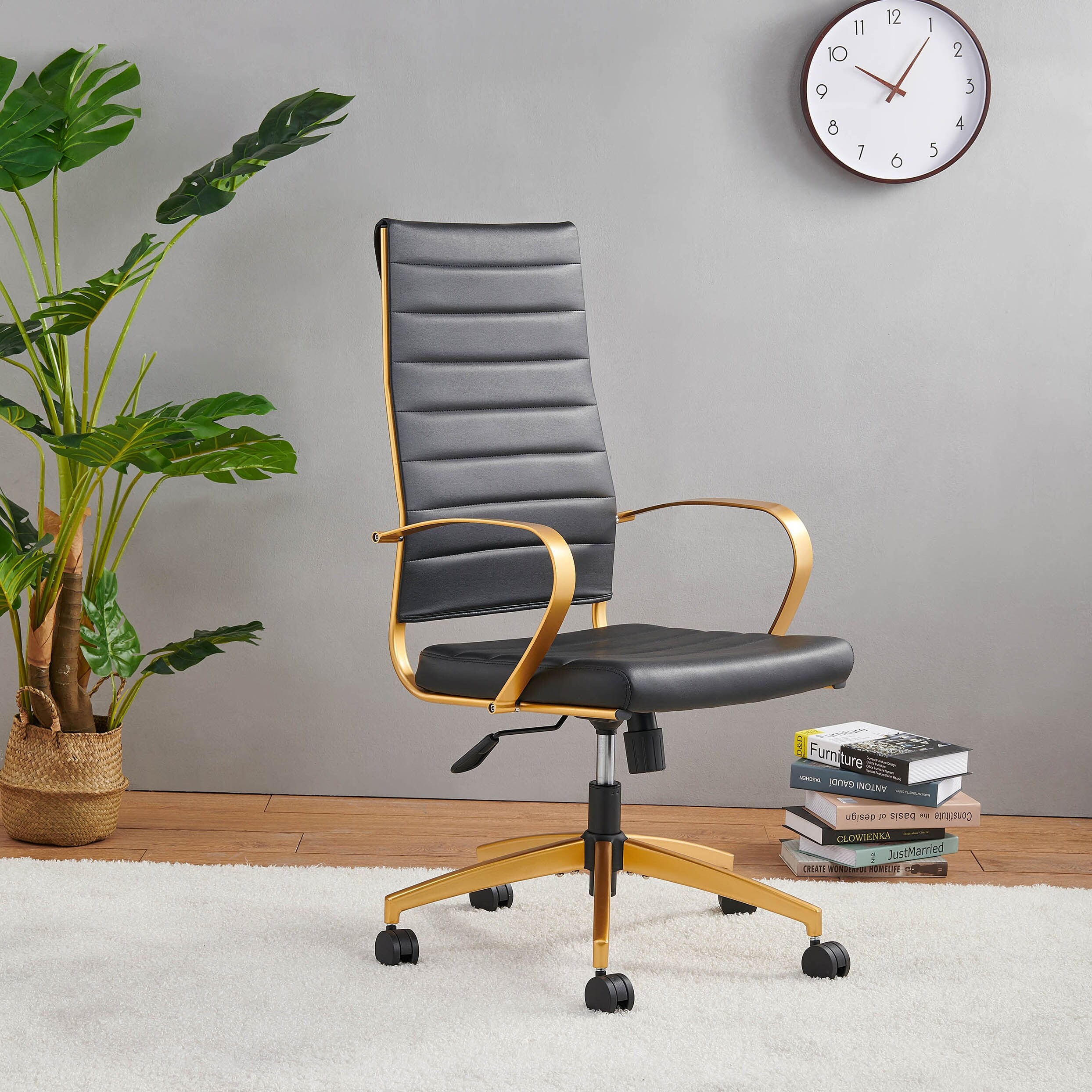 LUXMOD® Faux Leather/ Gold Frame Adjustable/ Swivel Office Chair