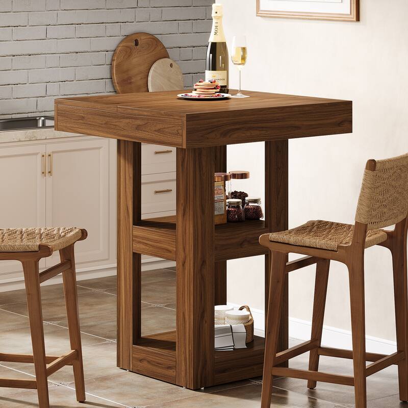 3-Tier Wooden Square Bar Table with Storage Shelves